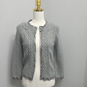J. Crew Vintage Gray Cable Knit Cardigan With Metallic Details
